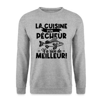 La cuisine d'un pêcheur, Humour cadeau pêcheur - Sweat-shirt Unisexe - gris chiné - Devant - Alina (178cm) & Michal (187cm)