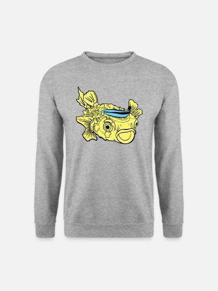 Igelfisch Kugelfisch Putzerlippfisch - Unisex Pullover - Weißgrau meliert