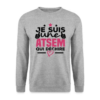 Je suis une ATSEM qui déchire - Sweat-shirt Unisexe - gris chiné - Devant - Alina (178cm) & Michal (187cm)