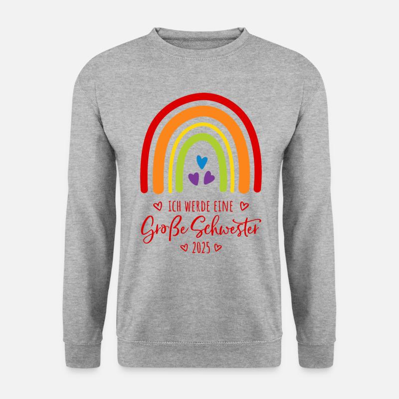 Ich werde eine große Schwester 2025 Regenbogen - Unisex Pullover - Weißgrau meliert