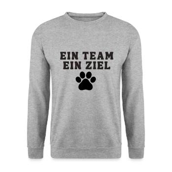 Ein Team ein Ziel Hundesport Hundeliebhaber Hund - Unisex Pullover - Weißgrau meliert - Vorne - Alina (178cm) & Michal (187cm)