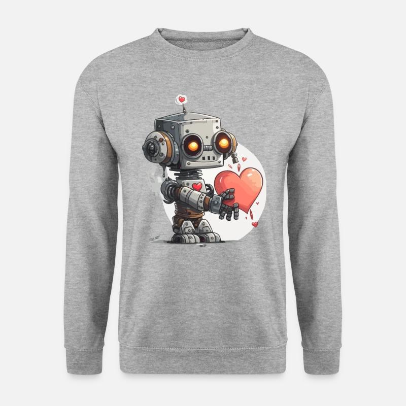 Robo Herz - Unisex Pullover - Weißgrau meliert