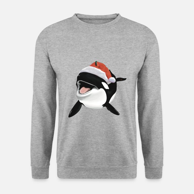 Orca Zeichnung Weihnachts Wal Geschenk - Unisex Pullover - Weißgrau meliert