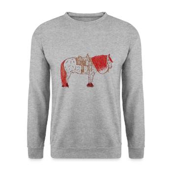 Cheval avec selle - Sweat-shirt Unisexe - gris chiné - Devant - Alina (178cm) & Michal (187cm)