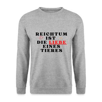 Reichtum ist die Liebe eine tieres Tierliebe - Unisex Pullover - Weißgrau meliert - Vorne - Alina (178cm) & Michal (187cm)