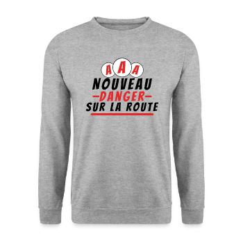 Nouveau danger sur la route. cadeau permis - Sweat-shirt Unisexe - gris chiné - Devant - Alina (178cm) & Michal (187cm)