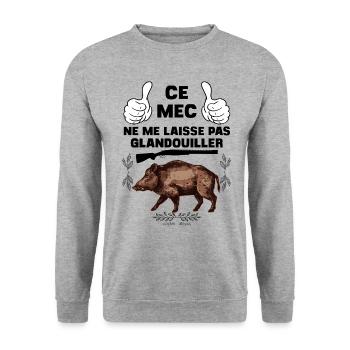 Sanglier glandouiller humour chasse, chasseur - Sweat-shirt Unisexe - gris chiné - Devant - Alina (178cm) & Michal (187cm)