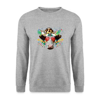 Weihnachtskuh, Westliche Weihnachten, Weihnachten - Unisex Pullover - Weißgrau meliert - Vorne - Alina (178cm) & Michal (187cm)