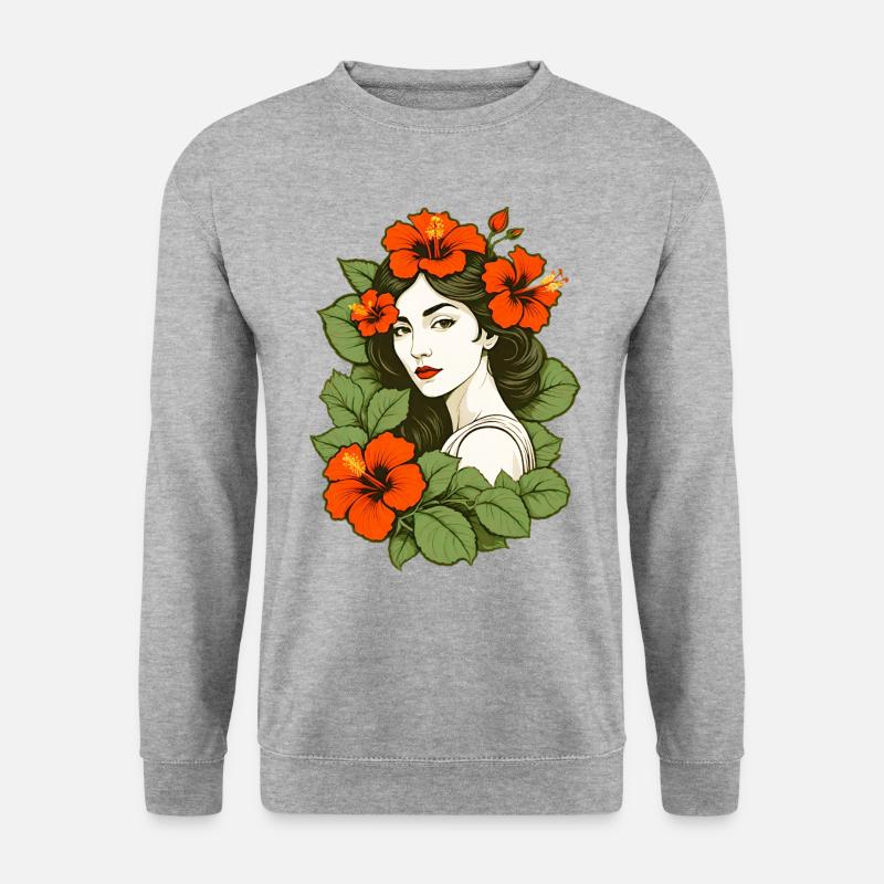 Hibiskusblüten - Unisex Pullover - Weißgrau meliert