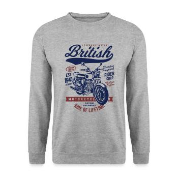 British Motorcycle - Unisex Pullover - Weißgrau meliert - Vorne - Alina (178cm) & Michal (187cm)