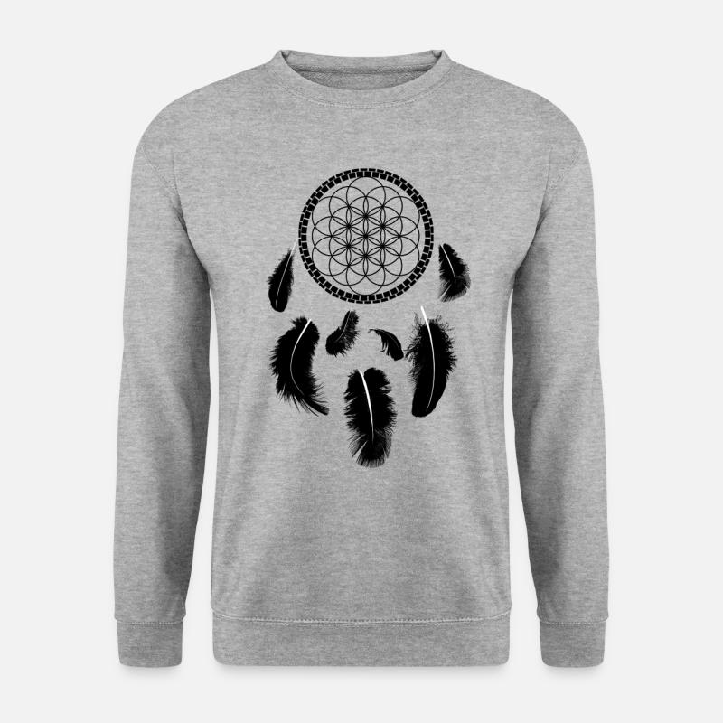 Lebensblume Traumfänger Geschenkidee für Freundin - Unisex Pullover - Weißgrau meliert