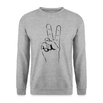 Paix main deux doigts - Sweat-shirt Unisexe - gris chiné - Devant - Alina (178cm) & Michal (187cm)
