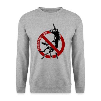 Einhorn Freie Zone - Das anti Unicorn Design - Unisex Pullover - Weißgrau meliert - Vorne - Alina (178cm) & Michal (187cm)