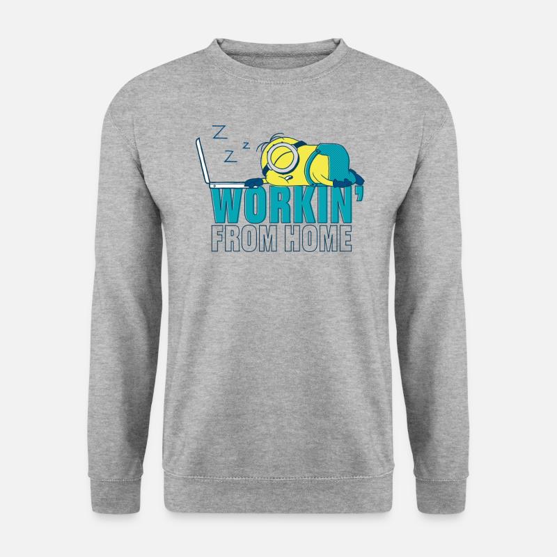Minions Stuart Zuhause Arbeiten - Unisex Pullover - Weißgrau meliert