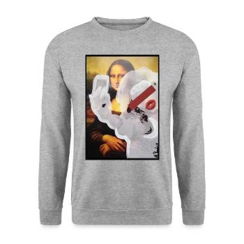 SELFIE, 2018 von massimiliano sbrescia - Unisex Pullover - Weißgrau meliert - Vorne - Alina (178cm) & Michal (187cm)