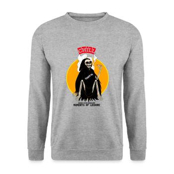 Skeleton cartoon vintage style - Unisex Pullover - Weißgrau meliert - Vorne - Alina (178cm) & Michal (187cm)