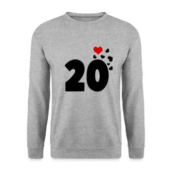 20 Herzen 20. Geburtstag - Unisex Pullover - Weißgrau meliert - Vorne - Alina (178cm) & Michal (187cm)