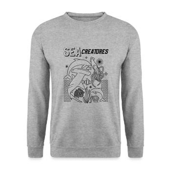 Sea Animals Lover Cartoon Retro - Unisex Pullover - Weißgrau meliert - Vorne - Alina (178cm) & Michal (187cm)