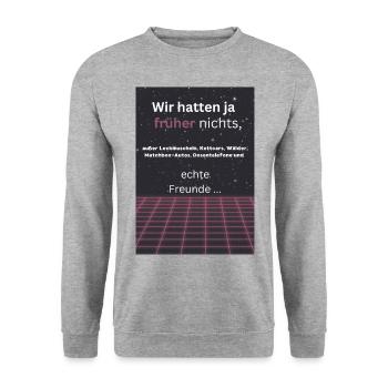 Kinder der 80er - Unisex Pullover - Weißgrau meliert - Vorne - Alina (178cm) & Michal (187cm)