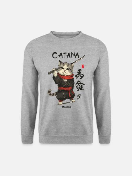 Catana Master Japanese Cat with Katana - Unisex Sweatshirt - salt & pepper