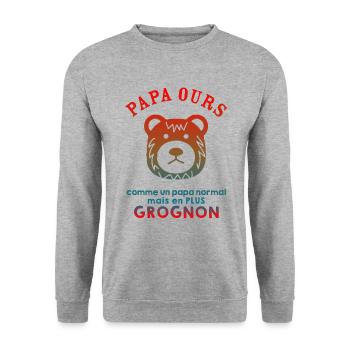 papa ours, comme un papa normal, en plus grognon - Sweat-shirt Unisexe - gris chiné - Devant - Alina (178cm) & Michal (187cm)
