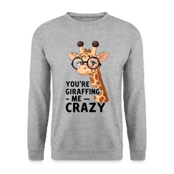 Verrückte Giraffe, You’re giraffing me crazy - Unisex Pullover - Weißgrau meliert - Vorne - Alina (178cm) & Michal (187cm)