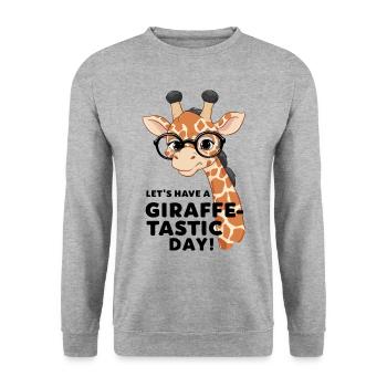 Lasst uns einen fantastischen Tag haben - Giraffe - Unisex Pullover - Weißgrau meliert - Vorne - Alina (178cm) & Michal (187cm)