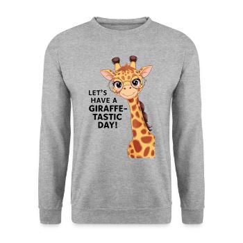 Lasst uns einen fantastischen Tag haben - Giraffe - Unisex Pullover - Weißgrau meliert - Vorne - Alina (178cm) & Michal (187cm)