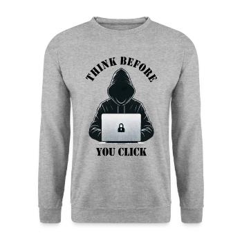 Denke nach bevor du klickst - Cyber Sicherheit - Unisex Pullover - Weißgrau meliert - Vorne - Alina (178cm) & Michal (187cm)