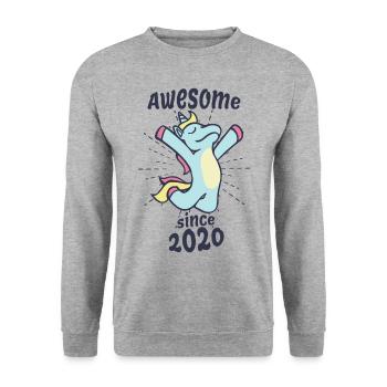 Awesome Since 2020 - Kids Birthday Unicorn - Unisex Sweatshirt - salt & pepper - Front - Alina (178cm) & Michal (187cm)