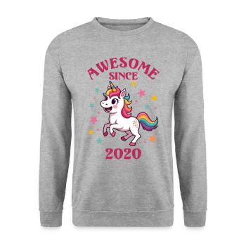 Awesome Since 2020 - Kids Birthday Unicorn - Unisex Sweatshirt - salt & pepper - Front - Alina (178cm) & Michal (187cm)