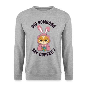 Hat jemand Kaffee gesagt? Katze mit Hasenohren - Unisex Pullover - Weißgrau meliert - Vorne - Alina (178cm) & Michal (187cm)