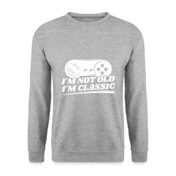 Video Games Spruch Classic Zocken - Unisex Pullover - Weißgrau meliert - Vorne - Alina (178cm) & Michal (187cm)