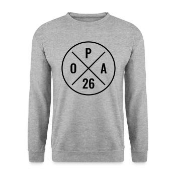 Opa 2026 - Baby Ankündigung - Nachwuchs - Opa 26 - Unisex Pullover - Weißgrau meliert - Vorne - Alina (178cm) & Michal (187cm)