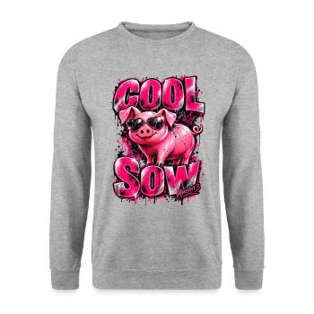 Cool Sow – Funny Pink Pig with Sunglasses - Unisex Pullover - Weißgrau meliert - Vorne - Alina (178cm) & Michal (187cm)