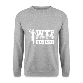 WTF Wo ist das Ziel - Running Runner - Unisex Pullover - Weißgrau meliert - Vorne - Alina (178cm) & Michal (187cm)