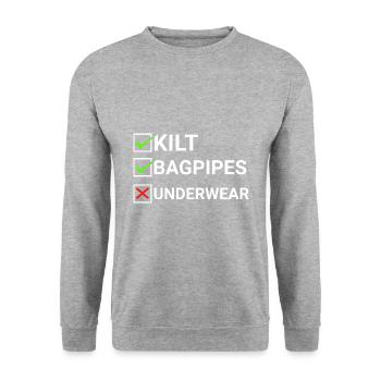 Kilt Dudelsack Unterwäsche Schottische Checkliste - Unisex Pullover - Weißgrau meliert - Vorne - Alina (178cm) & Michal (187cm)