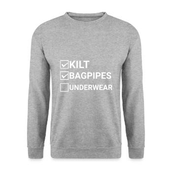 Kilt Dudelsack Unterwäsche Schottische Checkliste - Unisex Pullover - Weißgrau meliert - Vorne - Alina (178cm) & Michal (187cm)