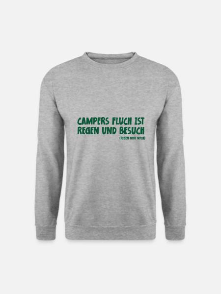 Camping Spruch Campers Fluch ist Regen und Besuch - Unisex Pullover - Weißgrau meliert