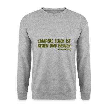 Camping Spruch Campers Fluch ist Regen und Besuch - Unisex Pullover - Weißgrau meliert - Vorne - Alina (178cm) & Michal (187cm)