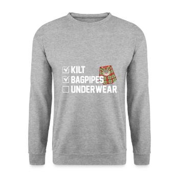 Kilt Männer Spruch Schottenrock - Unisex Pullover - Weißgrau meliert - Vorne - Alina (178cm) & Michal (187cm)