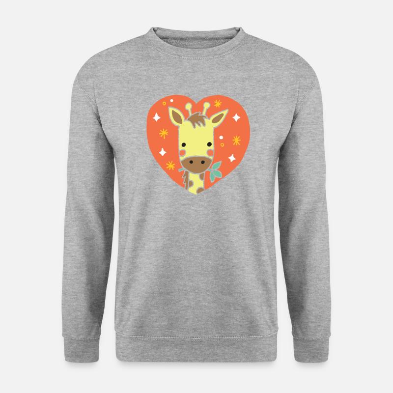 Giraffe Herz Geschenk Girafe Heart - Unisex Pullover - Weißgrau meliert
