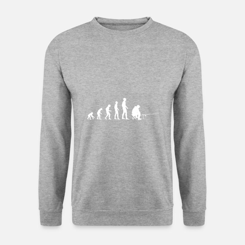 Angeln Fischen Geschenk Evolution Angler Fischer - Unisex Pullover - Weißgrau meliert