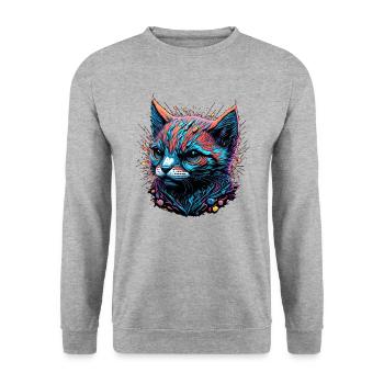 Düsterer Katzenblick - Unisex Pullover - Weißgrau meliert - Vorne - Alina (178cm) & Michal (187cm)