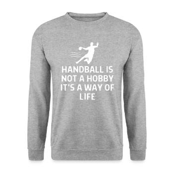 Handball Handballer Spruch Geschenk - Unisex Pullover - Weißgrau meliert - Vorne - Alina (178cm) & Michal (187cm)