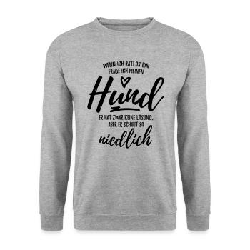 Mein Hund schaut so niedlich - Unisex Pullover - Weißgrau meliert - Vorne - Alina (178cm) & Michal (187cm)