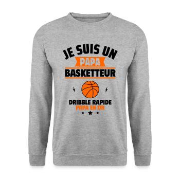 Cadeau fête des pères : Papa basketteur, en or - Sweat-shirt Unisexe - gris chiné - Devant - Alina (178cm) & Michal (187cm)
