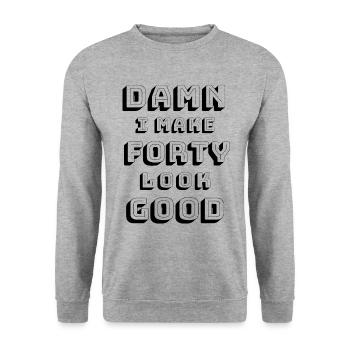 40. Geburtstag - Unisex Pullover - Weißgrau meliert - Vorne - Alina (178cm) & Michal (187cm)