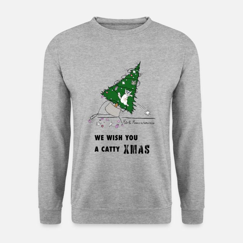Katzen und Weihnachten! - Unisex Pullover - Weißgrau meliert