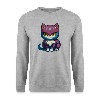 Cyberpunk Astrokatze - Unisex Pullover - Weißgrau meliert - Vorne - Alina (178cm) & Michal (187cm)